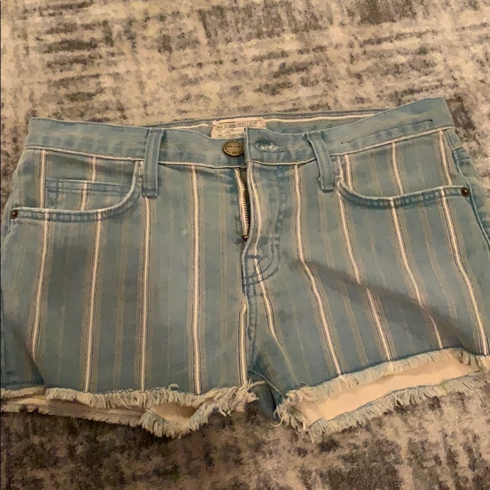 Blue and white striped shorts.